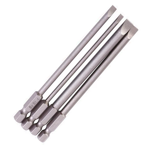 Orenic 4pcs Slotted Screwdriver Bits, 100mm Hex Shank Screwdriver Bits, S2 Alloy Steel Screwdriver Bit Set, 3mm to 6mm Magnetic Slotted Screwdrivers Bits Set, Versatile Screw Driver Bit for Efficiency
