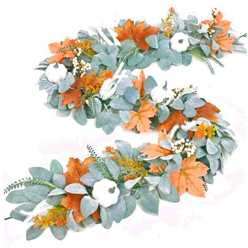 Waipfaru Fall Decor, 5.9 Ft Fall Garland for Mantle, Fall Leaves Garland with Pumpkin Maple Leaves for Autumn Home Table Thanksgiving Farmhouse Decorations(2 Pcs)