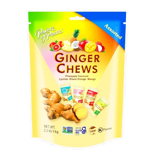 Prince of Peace Ginger Chews Assorted Flavors (Mango, Blood Orange, Pineapple Coconut, Lychee) Candied Ginger – Candy Pack – Ginger Chews Candy - Gluten Free Individually Wrapped Healthy Candy 2.2Lb/1kg