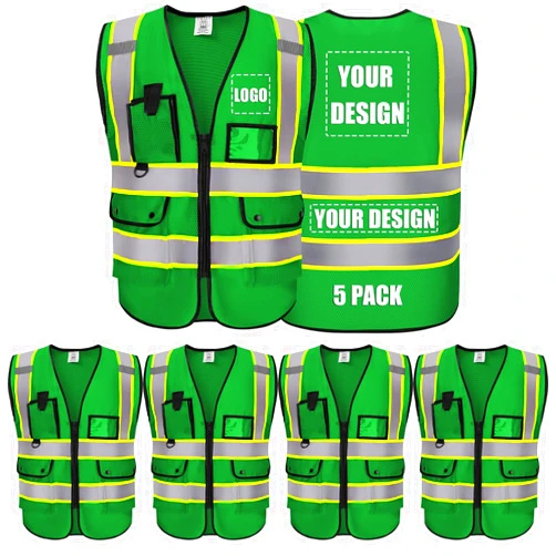 Shmimy Custom Logo Safety Vest Customize Class 2 Visibility Reflective Vests Bulk with Pockets and Zipper