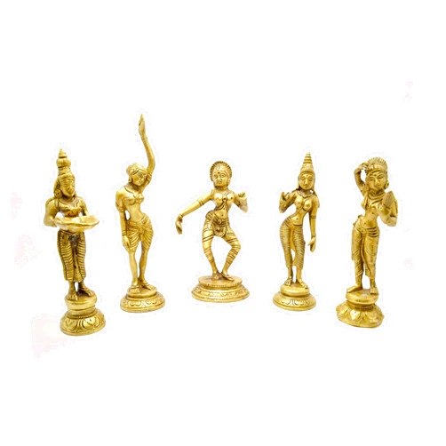 Two Moustaches Brass Apsara Showpieces - Set of 5 Statues, Return Gifts for Pooja, Indian Housewarming Gifts, Indian Return Gifts, Standard, Pack of 5
