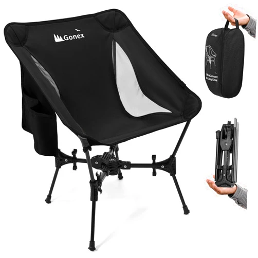 Gonex Portable Camping Chair, The 5th Gen Ultralight Compact Backpacking Foldable Lightweight Folding Chair for Outdoor Camp Hiking Beach Picnic Concert, Supports 330lbs (Black, 1 PCS)