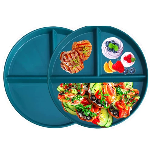 LANSKYWARE Portion Control Plates 9 Inch 2 Pcs, Unbreakable Divided Plate for Adults, 3 Compartment Plates Reusable Plastic Portion Control Plates Dishwasher & Microwave Safe…