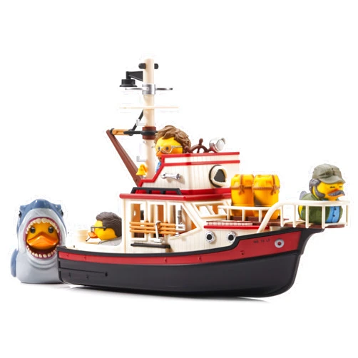 TUBBZ Jaws Floating Orca Boat Model Collectible Bundle Bath Playset – Includes Bruce The Shark and Mini Quint, Hooper, and Brody Duck Figures