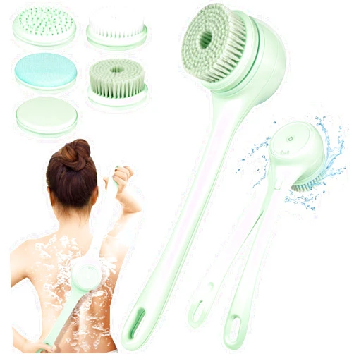 Suteng Electric Body Brush Back Scrubber for Shower, Dual Handle Auto Spinning Exfoliating Massage Bath Brush with 5 Brush Heads, Deep Cleansing, Waterproof, Rechargeable Rotating Body Brushes