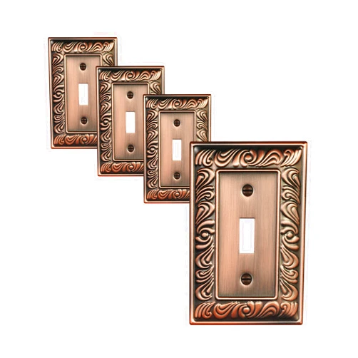 Treewell 4-Pack Single Toggle Light Switch Cover Plate, Paisley Pattern Decorative Switch Plate Covers, Antique Copper 1 Gang Metal Wall Plate, Corrosion Resistant