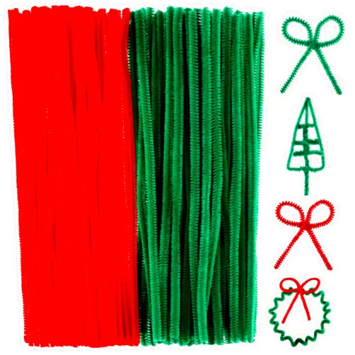 BBTO 300 Pieces Christmas Pipe Cleaners 12 Inch x 6 mm Red Green Pipe Cleaners for Crafts Red Green Chenille Stems for Christmas DIY Xmas Tree Arts Crafts Decoration