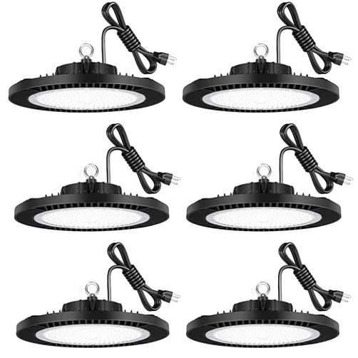 LEDMO LED High Bay Light 150W 6 Pack 21,000lm [600W HID/HPS Replacement] 5000k 5’Cable with 110v US 3 Plug Hang Hook for Warehouse Lights Commercial Shop Workshop Garage Visit The Store Barn