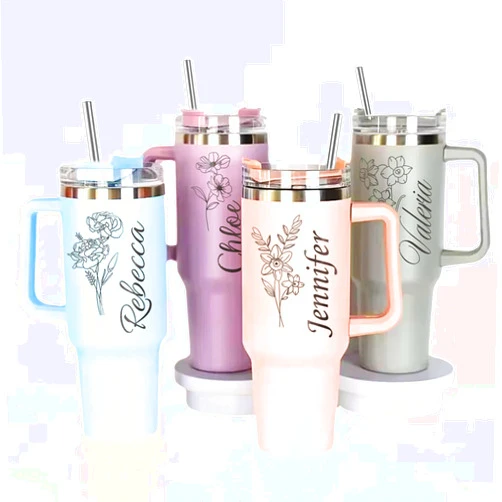 SUBLIFY Personalized tumblers with names, Custom cups for women, Customized Insulated name tumbler with handle and straw, Vasos personalizados para mujer, Ships Next Day (Birth Flower Tumbler)
