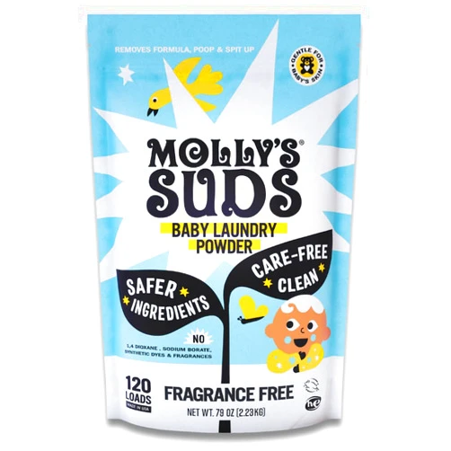 Molly's Suds Baby Laundry Detergent Powder | Removes Formula, Poop & Spit-Up Stains | Extra Gentle for Newborns (Fragrance Free)