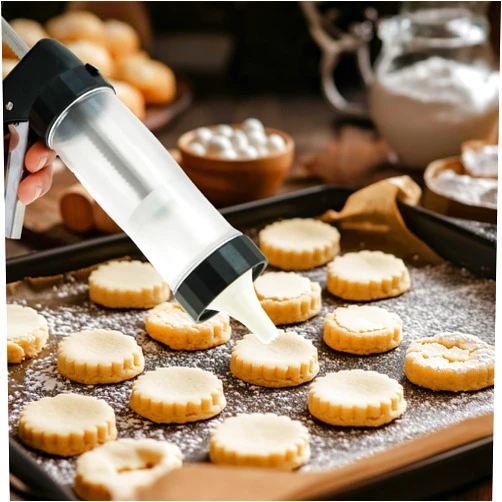 Generic Cookie Press Stainless Steel Biscuit Press Maker Cookie Press Kit with 16 Cookie Discs and 16 Icing Nozzles for DIY Christmas Cookie Maker and Decorating Cookies