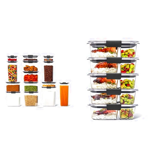 Rubbermaid Brilliance 14-Piece Airtight Food Storage Set and 2-Compartment 2.85-Cup Leakproof Meal Prep Containers