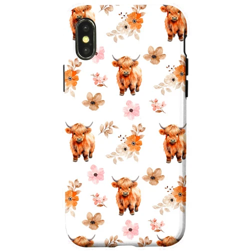 Western Boho Highland Cow iPhone X/XS Western Boho Highland Cow Floral Cute Cows Country Girl Case
