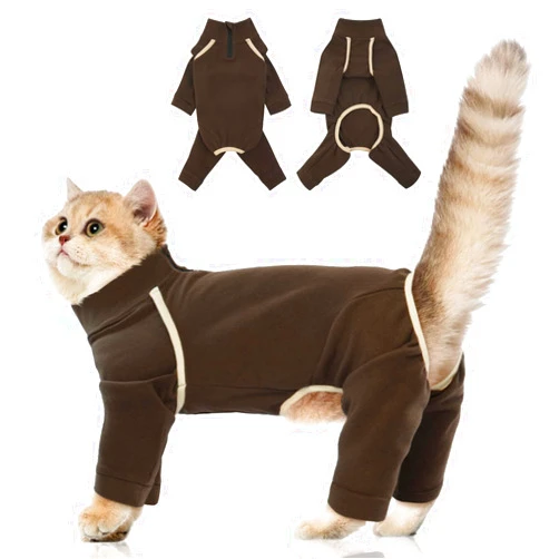 MORVIGIVE Cat Onesie - Coffee, Xsmall - Stylish Sticky Hair Cat Clothes, Prevents Hair Loss Cat Pajamas for Cats Only, Cat Recovery Suit After Surgery for Singapura, Siamese