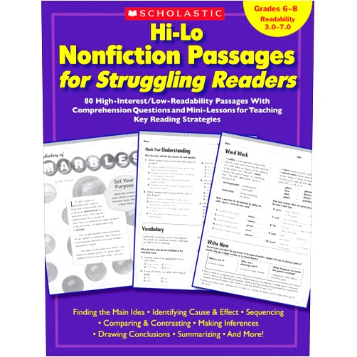 Scholastic Teaching Resources,Scholastic,Maria Chang Hi-Lo Nonfiction Passages for Struggling Readers: Grades 6–8: 80 High-Interest/Low-Readability Passages With Comprehension Questions and Mini-Lessons for Teaching Key Reading Strategies
