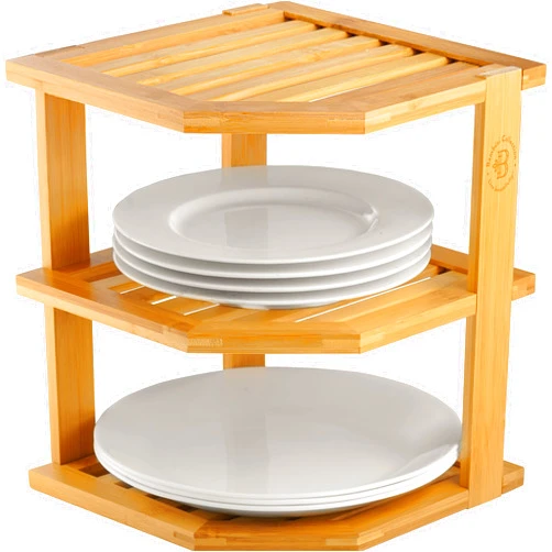 Bambüsi Cabinet Organizer Shelf - Kitchen Organizer & Plate Organizer for Cabinet Space Saver, Stackable Bamboo Corner Rack for Dishes, Bowls, Bread Pantry, Kitchen Countertop Stand or Bathroom Storage