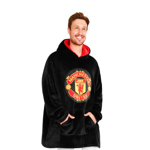 Manchester United F.C. Oversized Hoodie Blanket, Warm & Comfy Blanket Hoodies for Men, Soft Fleece Football Blanket Hoodie