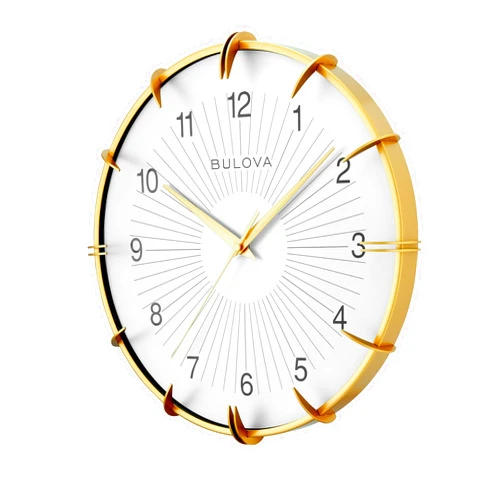 Bulova Clocks C4388 Citation 14” Retro Art Deco Wall Clock – Matte Bronze Metal Case, Matte Silver Sunburst Dial, Curved Glass Lens, Silent Sweep No-Ticking Quartz Movement