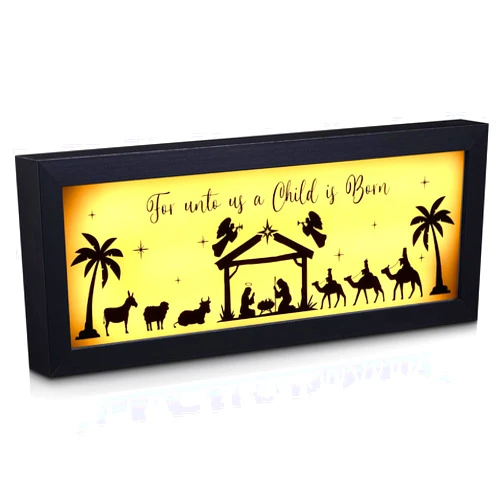 Cinnvoice Lighted Christmas Nativity Scene 15'' x 5.7'' LED Wooden Nativity Decoration Indoor for Unto Us A Child is Born Decor People Nativity Figures Gift for Home Display Christmas Party