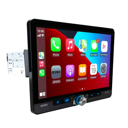 Jensen J1CA10FL 10.1-inch Certified Apple CarPlay Android Auto Wired or Wireless | Single DIN & Double DIN Touchscreen Car Stereo Radio | Bluetooth | Front & Rear Camera Inputs | USB Playback & Charge