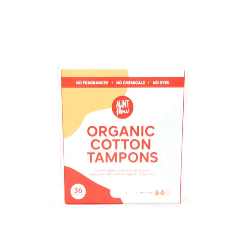 Aunt Flow Organic Cotton Tampons, Cardboard Applicator, Regular Absorbency, BPA-Free, Hypoallergenic, Unscented, 36 Count