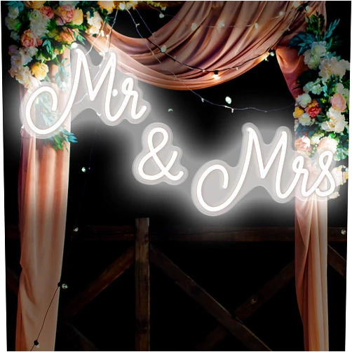 Kittmip Mr and Mrs Neon Sign for Wedding 25 x 7 Inches Neon Light LED Backdrop Wall Decor USB Wedding Reception Decoration Gifts for Anniversary Engagement Banquet(Cold White)