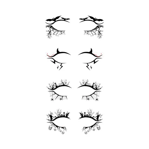 HANSAMU 4 Pcs Halloween Eyeliner Stickers Face Tattoos Scary Spider Skull Bat Witch Eye Shadow Black Makeup for Women Party Decorations (Black Style1)