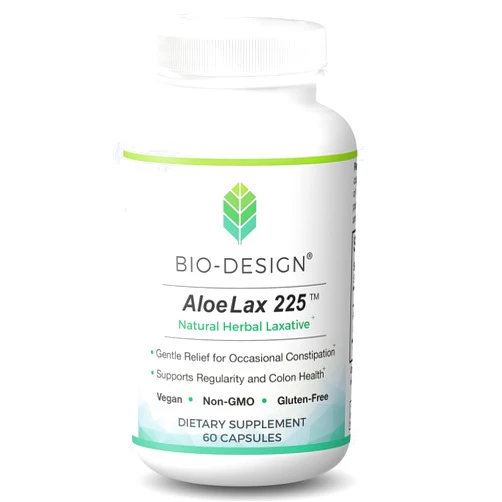 Bio-Design Aloe Lax 225 Natural Herbal Laxative - Gentle Relief for Occasional Constipation, Gas, & Bloating with 225 mg Natural Aloe Ferox - Supports Bowel Regularity & Colon Health - 60 Capsules