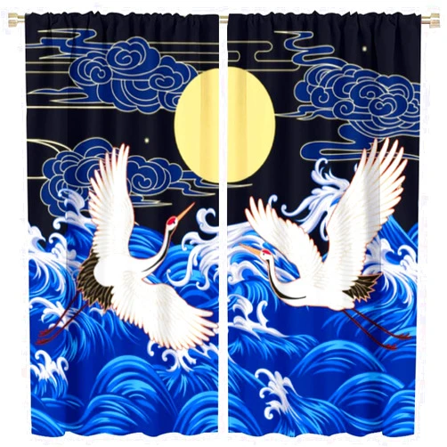 JAMIN DENl Japanese Blackout Curtains Sun Clouds Sea Wave Crane Flying Modern Aesthetics Art Print for Bedroom Living Room Bathroom Decor Rod Pocket Window Drape 42x45in, Style-15