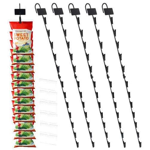 Quald Hanging Merchandise Strips with Hooks - 32 inches Chip Display Rack Stands - Potato Chip Rack Bag Holder with 48 Clips for Retail Displaying (4)