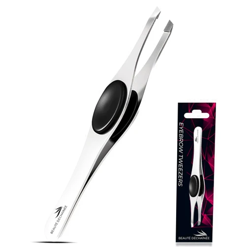 BEAUTÉ DÉCHAÎNÉE Professional Tweezers for Women, Men - Wide Grip Slant Tip Premium Tweezers Stainless Steel Eyebrow Tweezers for Facial Hair, Plucking Removing Ingrown Hairs