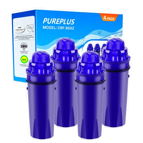 PUREPLUS CRF950Z Pitcher Water Filter Replacement for Pur PPF900Z, PPF951K, PPT700W, CR-1100C, DS-1800Z, CR-6000C, PPT711W, PPT711, PPT710W, PPT111W, PPT111R Pitchers and Dispensers, 4PACK