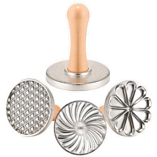 OPPEIN Cookie Stamps Set of 3, Metal Cookie Press Cutter Mold with Wooden Handle, Cookie Decorating Supplies for DIY Baking, Cake, Pastry, Gift Package