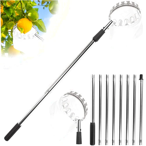 Sadoia Fruit Picker Pole with Basket Telescoping -Adjustable 11.5FT Apple Picker Pole with Big Non-Woven Basket Fruits Catcher for Apples, Mango, Lemon, Orange - Easy to Assemble and Store