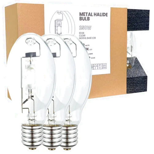 GRUOTVSZAK MH250/U/MOG MH E39 Mogul Base Metal Halide 250 Watt Dusk to Dawn Bulb 4000K 21000lm ANSI Code M58 ED28 Clear Bulb 3 Pack
