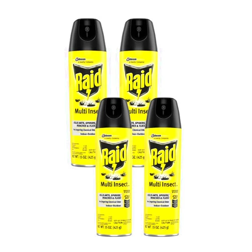 Raid Multi Insect Killer, Kills Ants, Spiders, Roaches and Flies, for Indoor and Outdoor use, 15 Oz (Pack of 4)