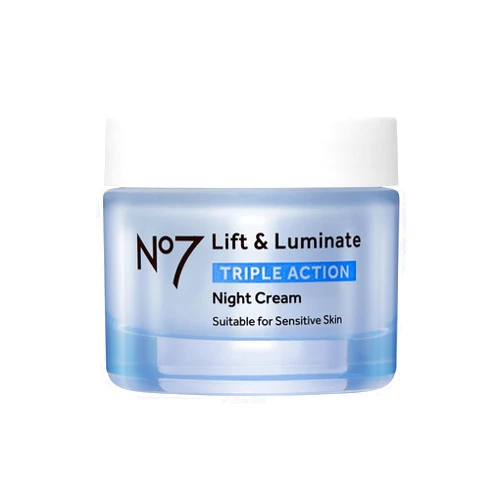 No7 Lift & Luminate Triple Action Night Cream - Anti-Wrinkle, Collagen Peptide Moisturizer with Skin Firming Hyaluronic Acid & Hibiscus - Helps Even Skin Tone for a Radiant Complexion (1.7 Fl Oz)