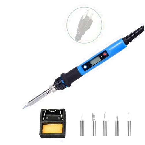 Beauenty Soldering Iron Kit, with 5pcs Solder Tips, 80W 110V Digital LCD Adjustable Temperature Solder Gun Fast Heating Ceramic Ceramic Thermostatic, for electronic repairs and DIY Jewelry, Blue&Black