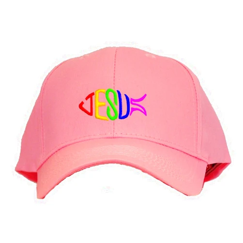 Spiffy Custom Embroidered Caps Jesus Fish Embroidered Baseball Cap - Pink