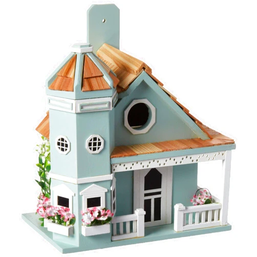 Home Bazaar Flower Pot Cottage Birdhouse, Blue