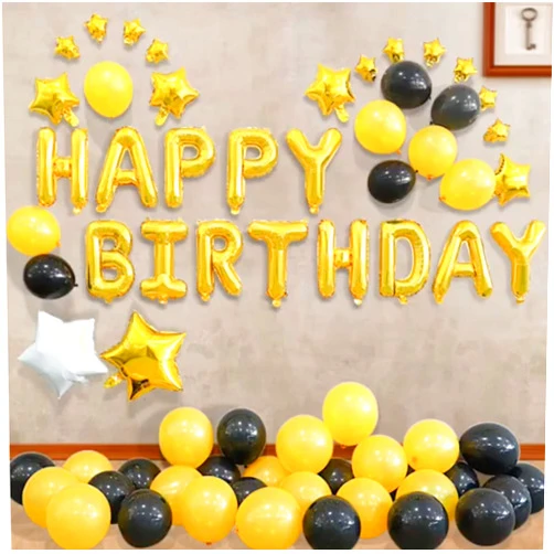 Perriberry Birthday Decorations 65pcs Happy Party Balloons Banner Heart Star (Gold)
