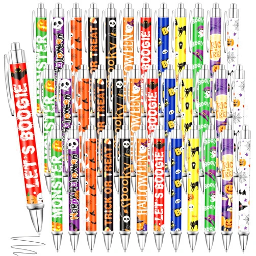 Dispowreath 48 Pcs Fall Halloween Pens Halloween Ballpoint Pen bulk Retractable Gel Ink Pens horror Skull Ghost Bat Spider Pumpkin pens Cartoon Pens for School Office Supplies Halloween Party favors