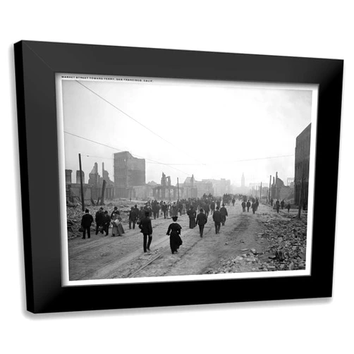ArtDirect - Unknown 18x15 Black Modern Framed Art Print Titled: Market Street Post Earthquake
