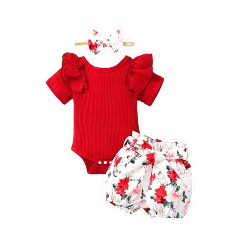Saeaby Newborn Baby Girl Summer Clothes Infant Girl Outfit Ruffle Romper Short Set Cute Baby Clothes for Girl
