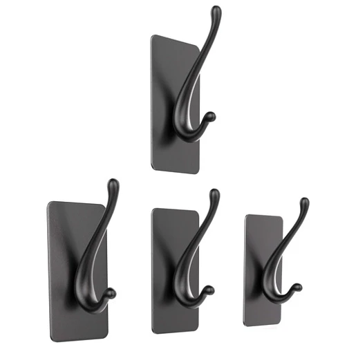 KINGXBAR, Luxury Adehesive Towel Hooks for Wall, Heavy Duty Coat Hook for Hanging Jacket,Towel, Robe, Loofah, in Kitchen, Bathroom (4,Black)