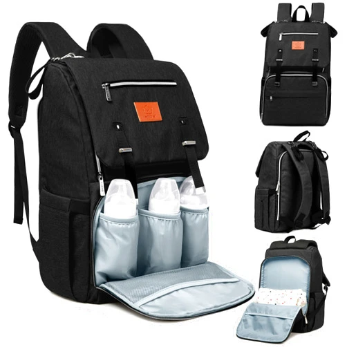 KeaBabies Baby Diaper Bag Backpack, Travel - Large Baby Bag for Mom and Dad, Waterproof, Multi-Function Girl Boy Diaper Backpack with Changing Pad, Durable Travel Essentials (Trendy Black)