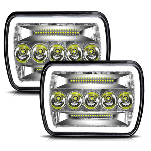 UNI-SHINE UNISHINE 5x7 7x6 Inch LED Headlights Sealed Beam H6054 LED Headlights Amber/White DRL Turn Signal Rectangular Headlamp Compatible with XJ Wrangler YJ Replacement H5054 H6054LL, Pair