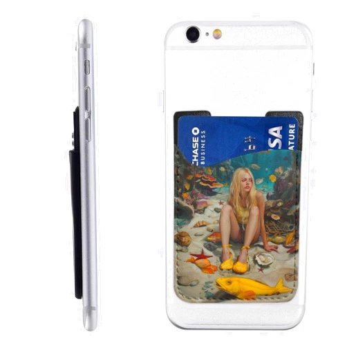 IYOVI blonde woman yellow basa fish Phone Case Card Holder Stick On, Stick On Phone Card Holder Leather Wallet, Stick On Adhesive Phone Pocket Compatible with Most of Cell Phones