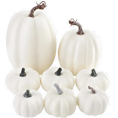 Artmag 8 Pcs Assorted Sizes Harvest White Artificial Pumpkins for Fall Halloween Thanksgiving Decorating Embellishing and Displaying