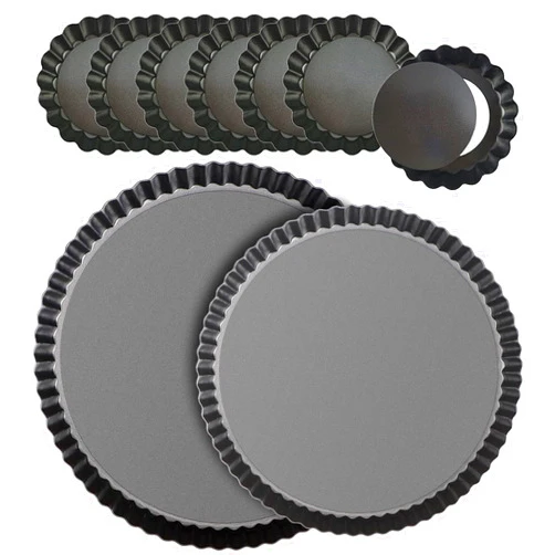 RICHSC-PAN Tart Pan Set, 11 & 9 Inch Tart Pans with 6Pcs 4 Inch Mini Pans. Removable Bottom, Non-Stick Coating, For Tart Quiche Pie Making. Suitable for Family Festivals and Gatherings.(8 Pack)